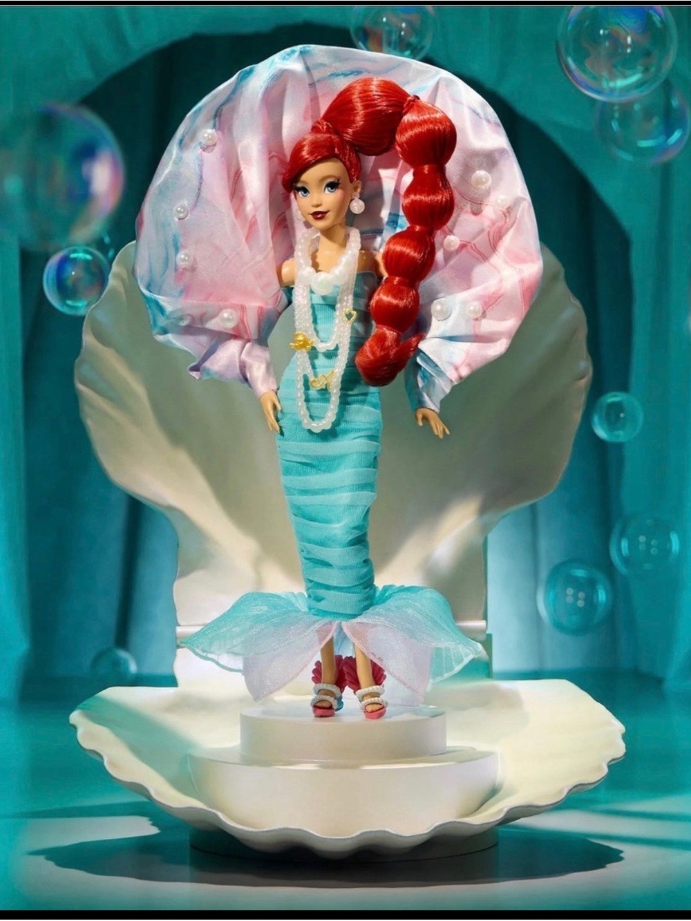 Mattel Red-Head Mermaid Doll with Aqua Dress and Pink Shell